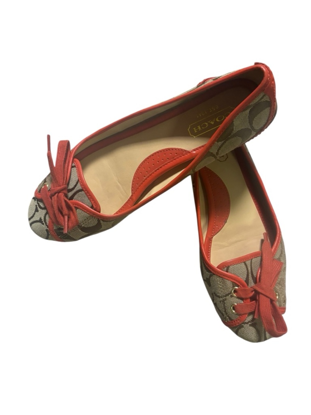 Coach Signature Canvas Ballet Flats with Coral Trim and Bow